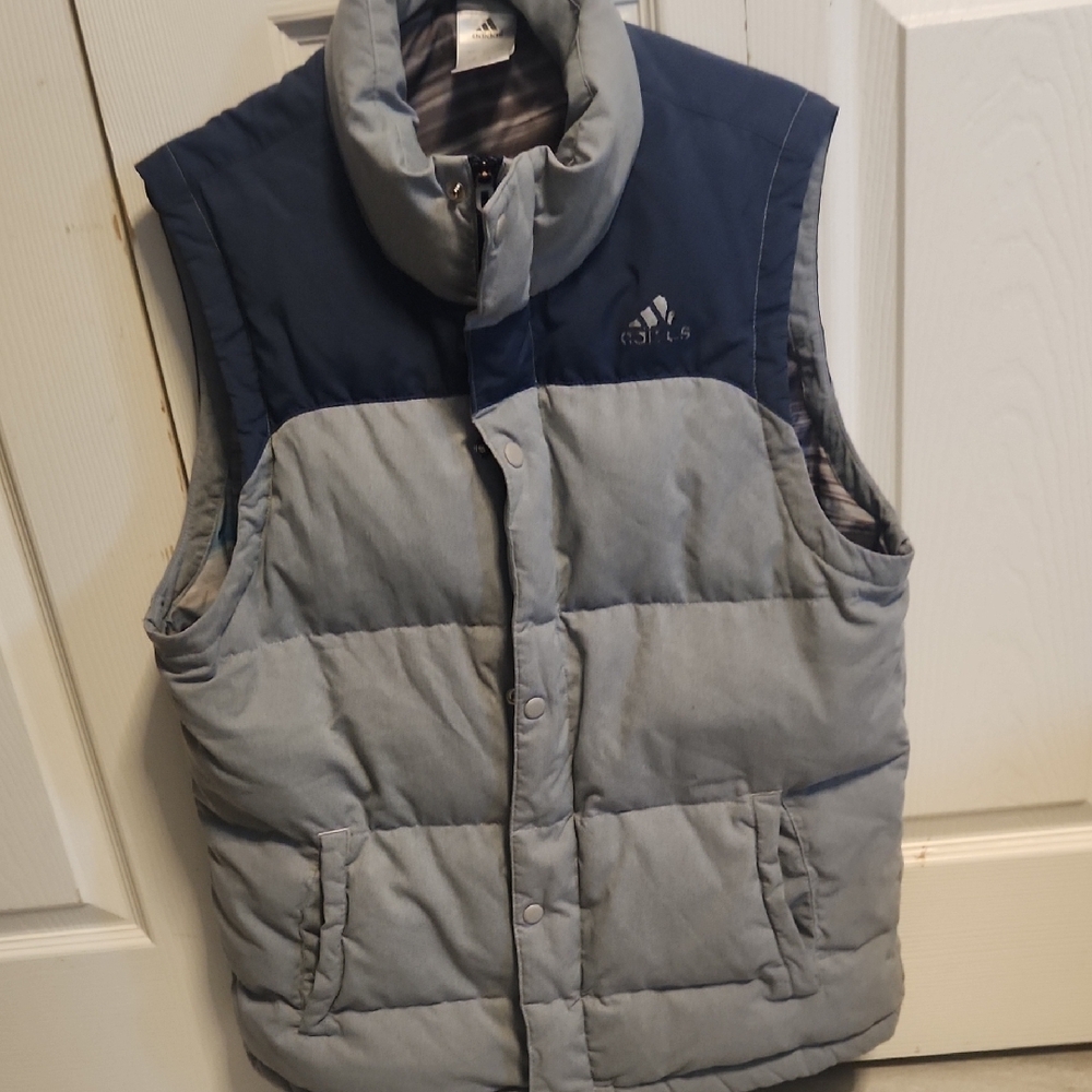 Adidas Men's Blue and Gray Puffer Vest